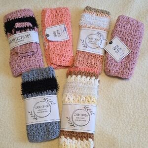 Handmade Knit Dish Cloths - Pink, Peach, Gray, Cream